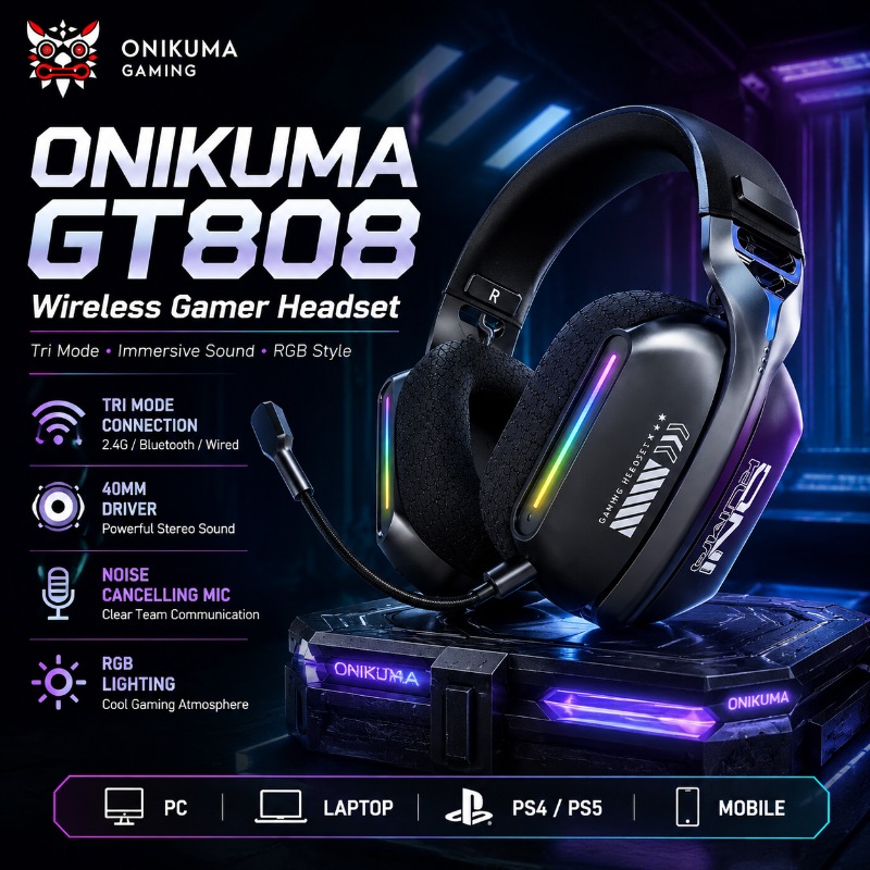 Home Cinema Amazon - ONIKUMA GT808 무선 게임용 헤드셋 트라이