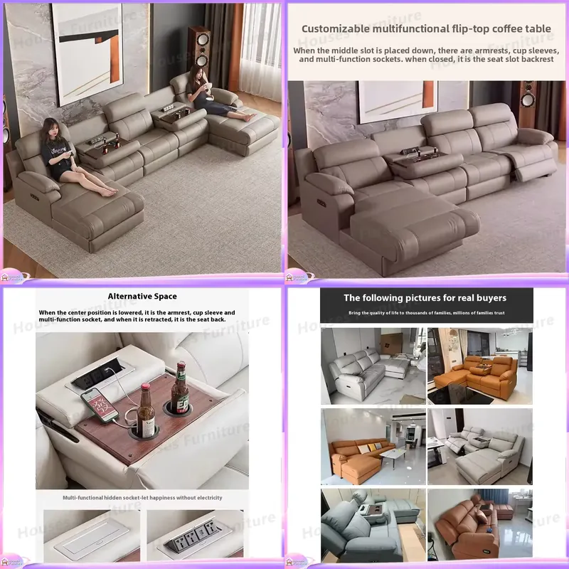 Home Cinema Recliner Chairs - 모던 리클라이너 소파 1등급 소가죽 조절