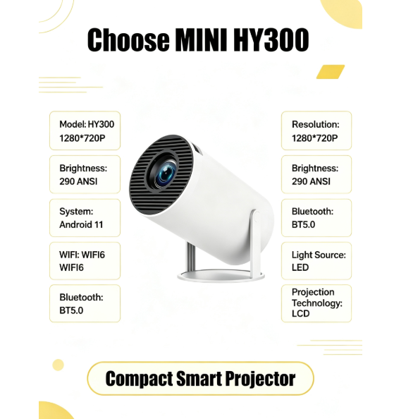 미니 HY300 휴대용 프로젝터 안드로이드 11 720 - Home Cinema Mini 리뷰 및 가격